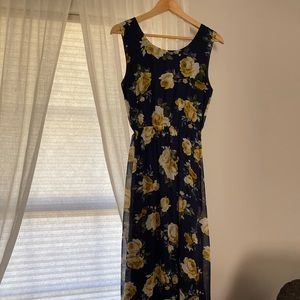 Madam Rage Navy gold roses maxi dress
